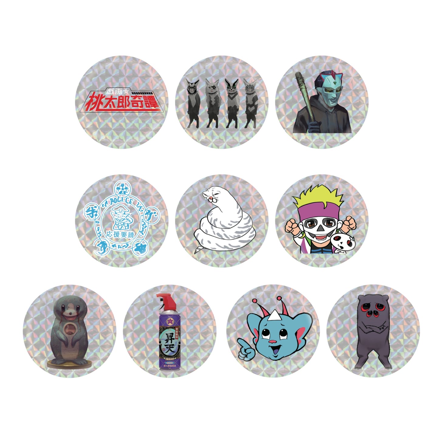 EmST 友野るい個展『戯画☆桃太郎奇譚』キラキラ缶バッジ(ランダム10種)