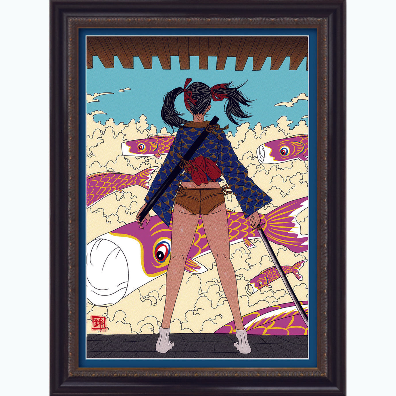 EmST 鈴木セイゴ個展「新版」直筆サイン入りA2複製原画「鯉敵/Love rival」(額装入り)