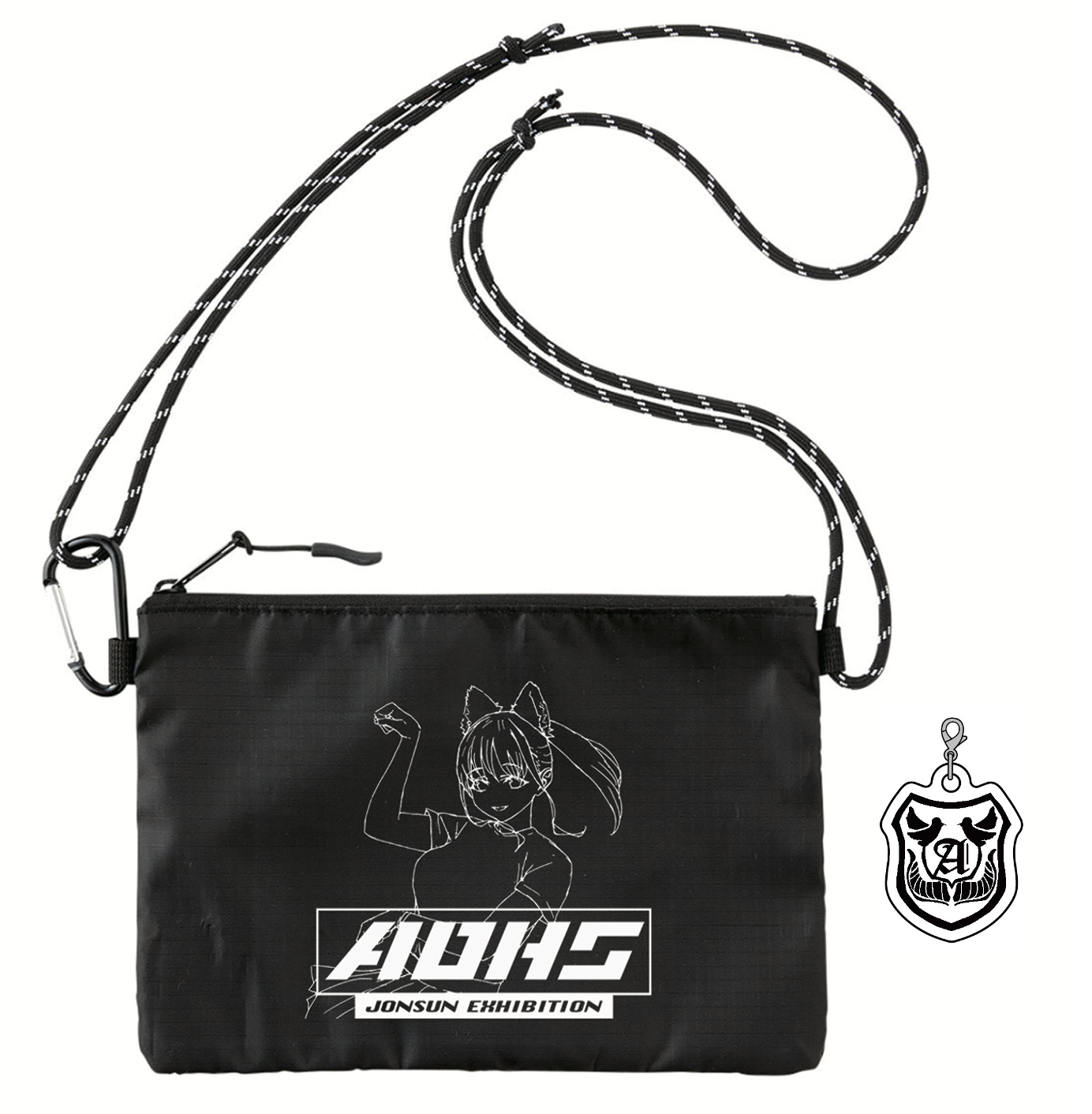 EmST jonsun個展「あと二日」 ナイロンサコッシュ「あお髙」(校章チャーム付き)