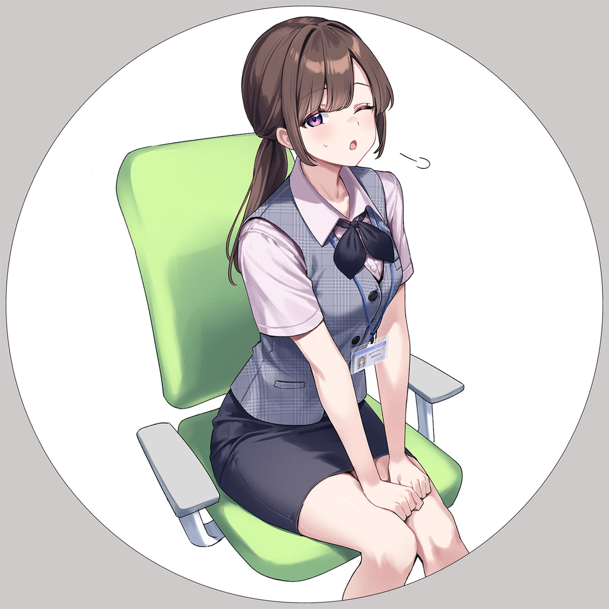 天城しの個展『受付ちゃんの外出』丸型キャンバスアートA