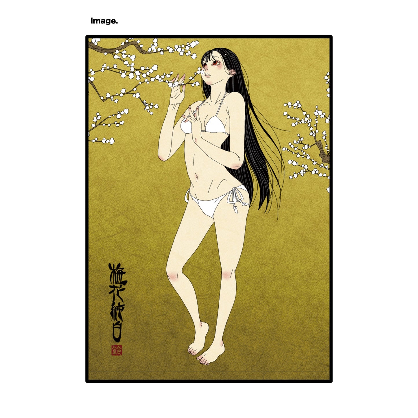 EmST 鈴木セイゴ個展『日ノ本美人寄』B3メタリックポスターA　フレーム入り