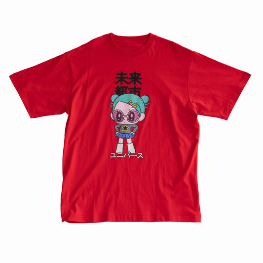 NEW JAPONICA 半袖Tシャツ「ﾓﾆョﾁﾀﾎﾟﾐﾁ #1」ﾚｯﾄﾞ XLｻｲｽﾞ