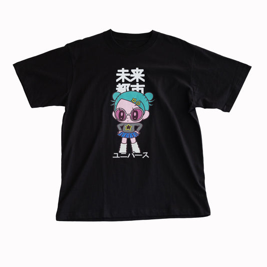 NEW JAPONICA 半袖Tシャツ「ﾓﾆョﾁﾀﾎﾟﾐﾁ #1」ﾌﾞﾗｯｸ XLｻｲｽﾞ